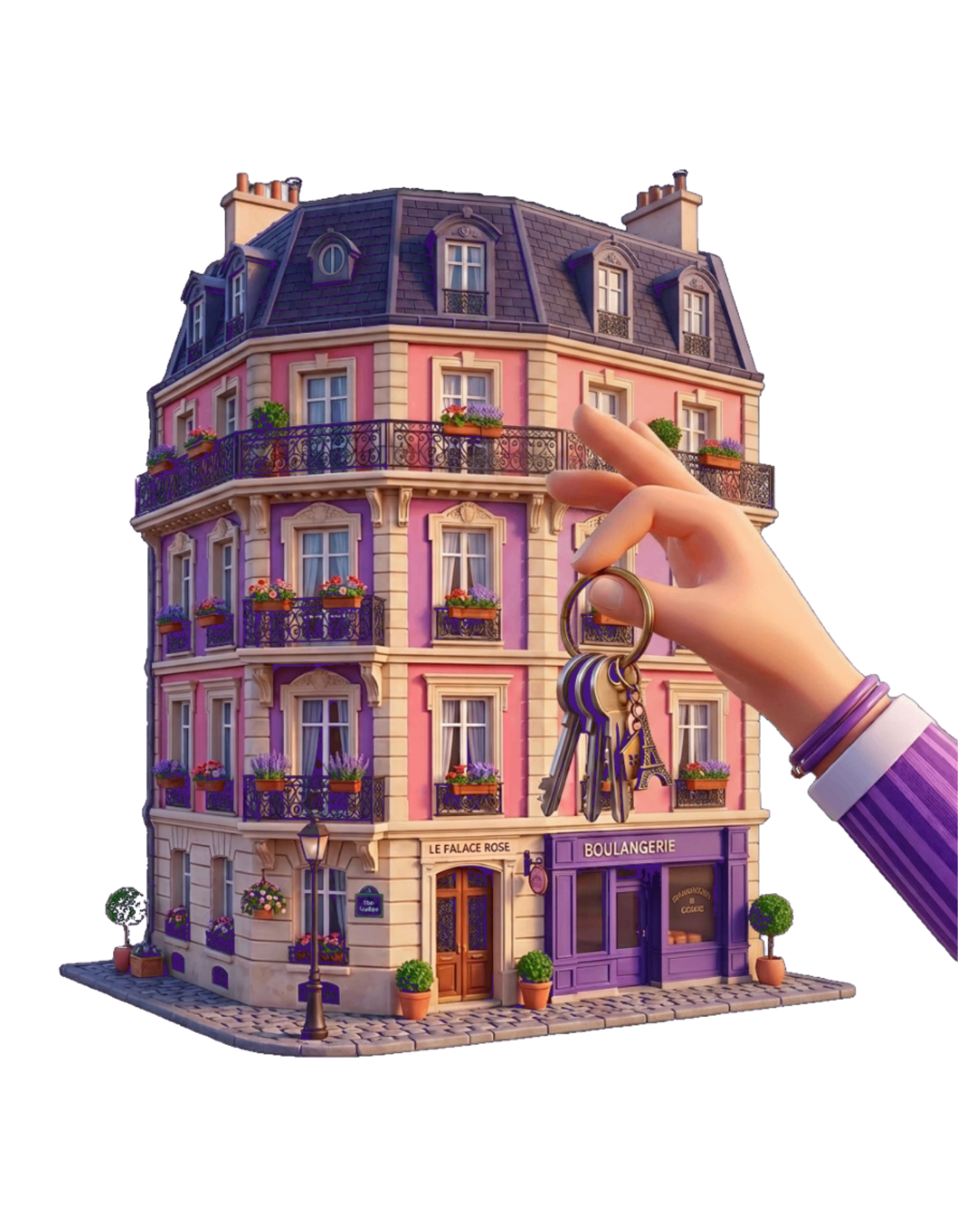 Immeuble parisien 3D avec clés